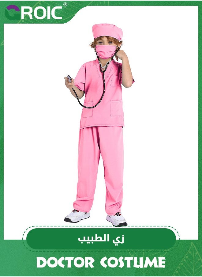 5 Pcs Kids Doctor Costume Set, Nurse Costume for Kids with Stethoscope, Toddler Doctor Scrubs Set Surgeon Dress Up Doctor Kit Role Play Toys for Girls