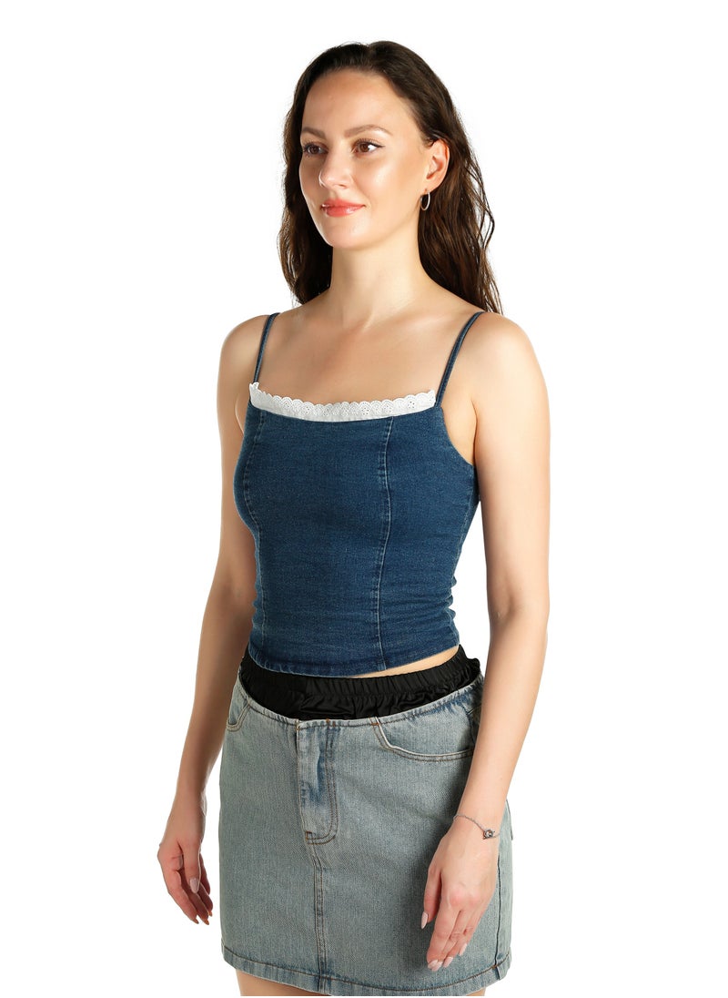 Spaghetti Strap Vintage Corset Top in Blue