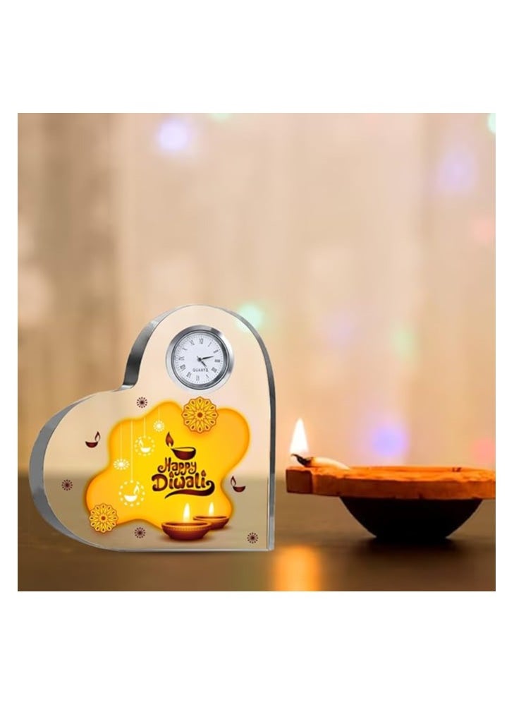 Diwali Special Heart-Shaped Crystal Clock Gift-Thoughtful Presents For Diwali Gifts For Your Friends And Family