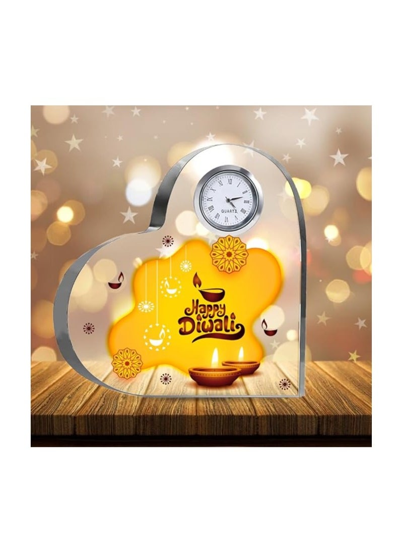 Diwali Special Heart-Shaped Crystal Clock Gift-Thoughtful Presents For Diwali Gifts For Your Friends And Family