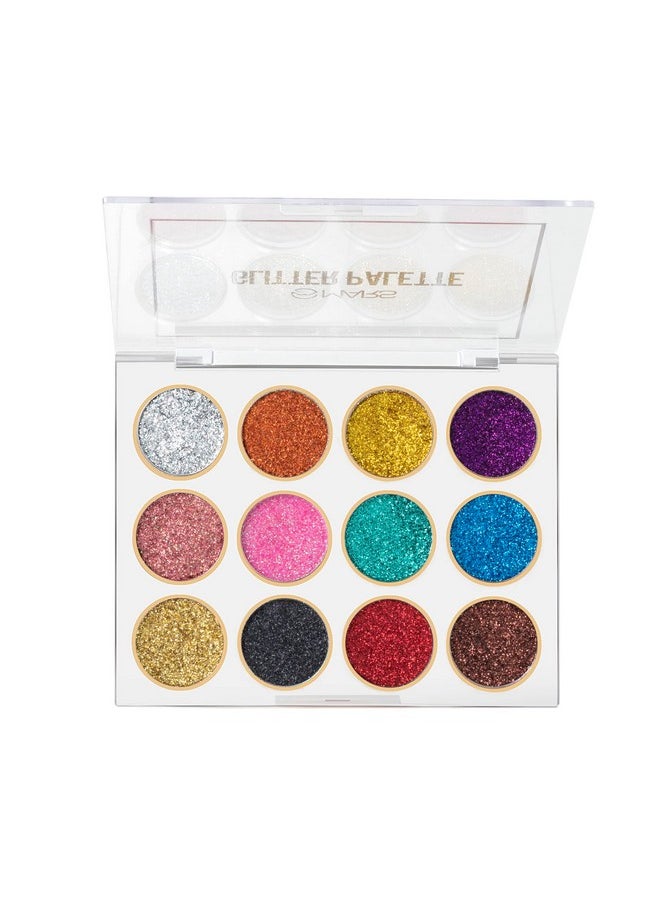 12 Shade Ultra Pigmented Glitter High Shine Shimmery Eyeshadow Palette 12 G (Shade01) Long Wearing And Easily Blendable Eye Makeup Palette (Multicolor)