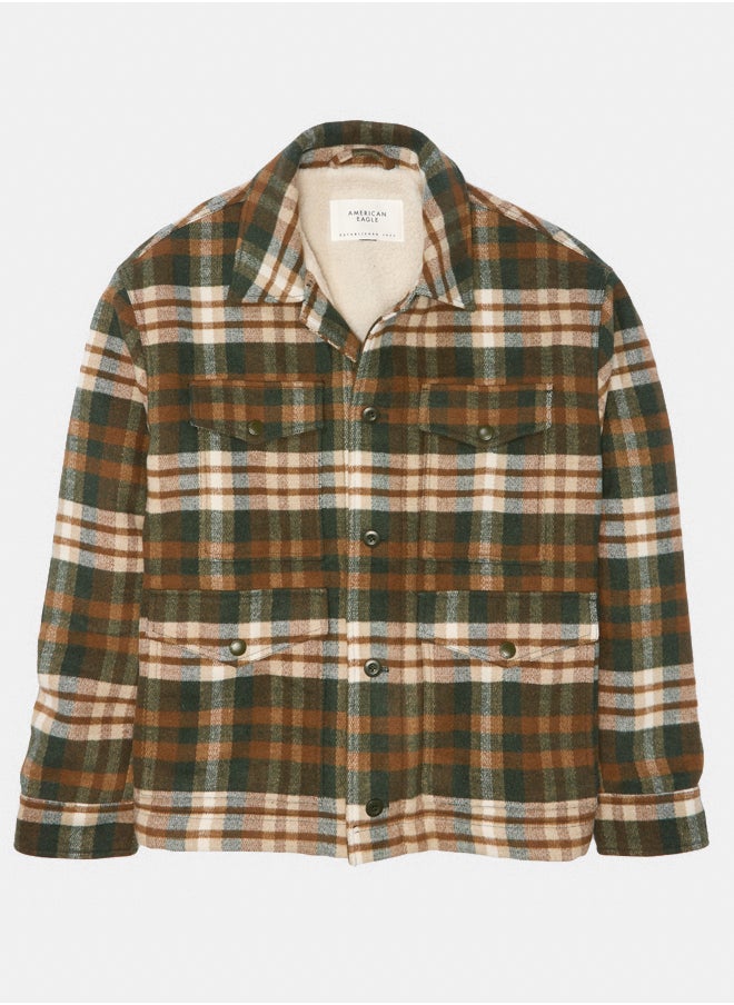 AE Plaid Button-Up Jacket