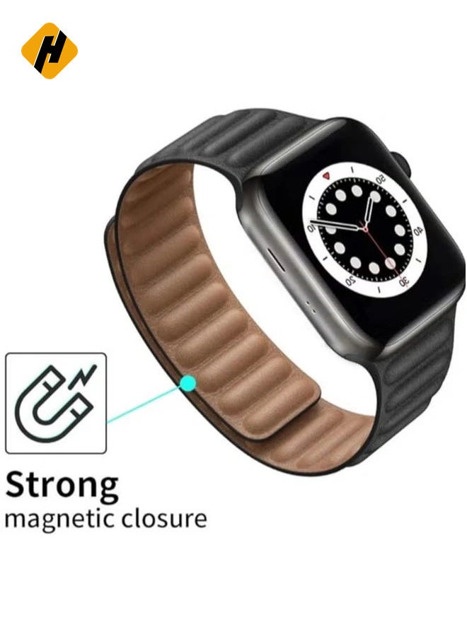 Compatible with Apple Watch Band 45mm 44mm 42mm, Genuine Leather Watch Strap Replacement for Apple Watch Series 7/6/5/4/SE/3/2/1 iWatch