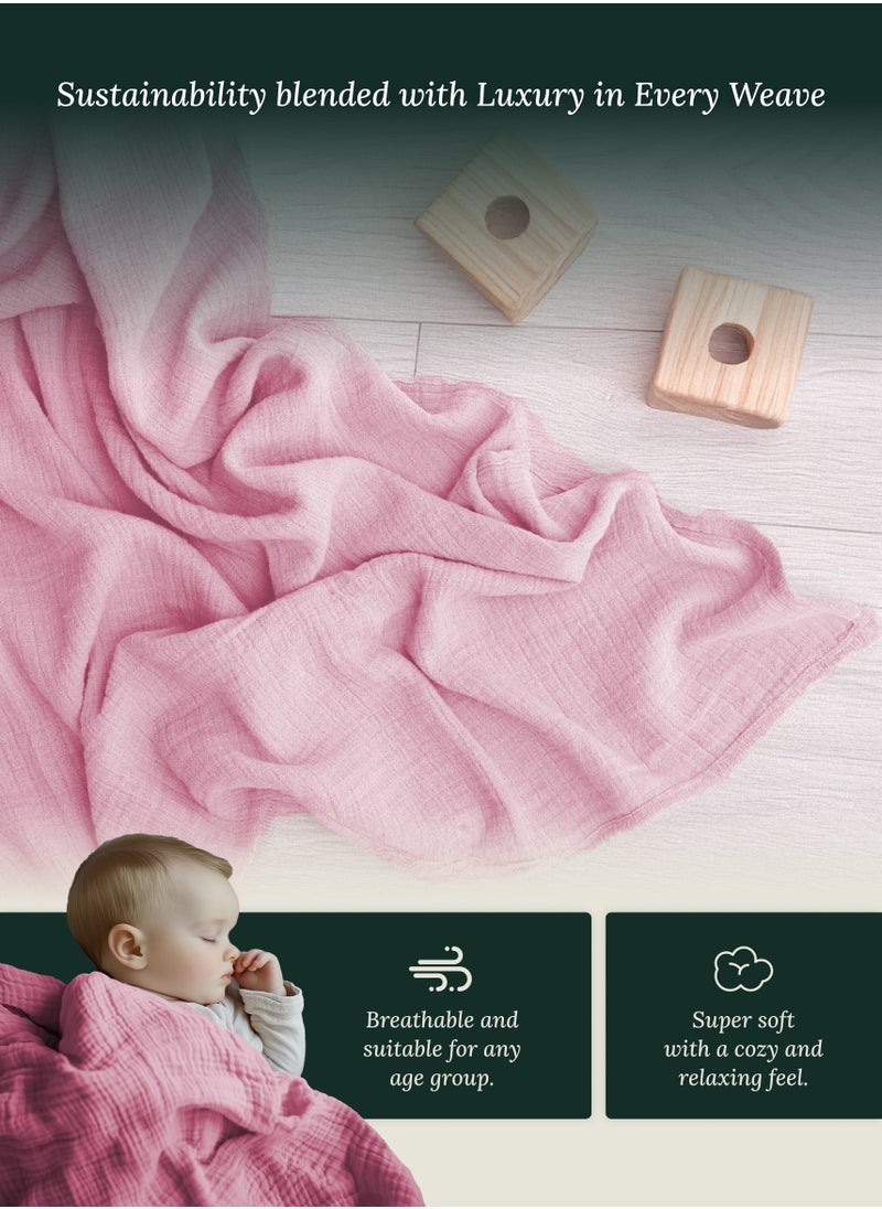 Soft 4 Layer Baby Muslin Blanket Baby Pink | Ultra Soft and Lightweight | Versatile for multiple use | (Size 52