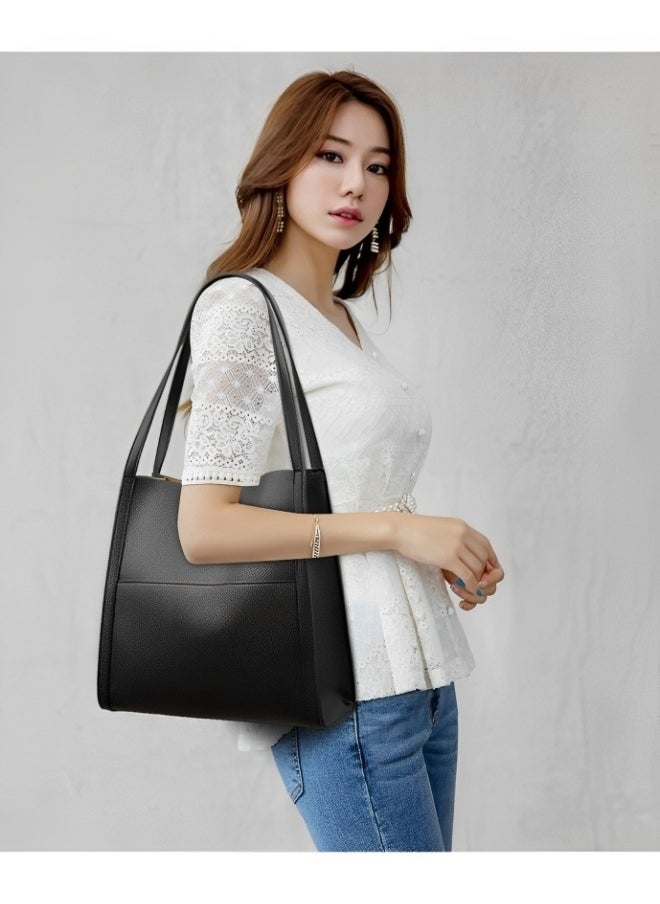 Women's Handbag Genuine Leather Tote Bag Simple Solid Color Top Handle Satchel Soft Casual Retro Shoulder Bags for Everyday Use