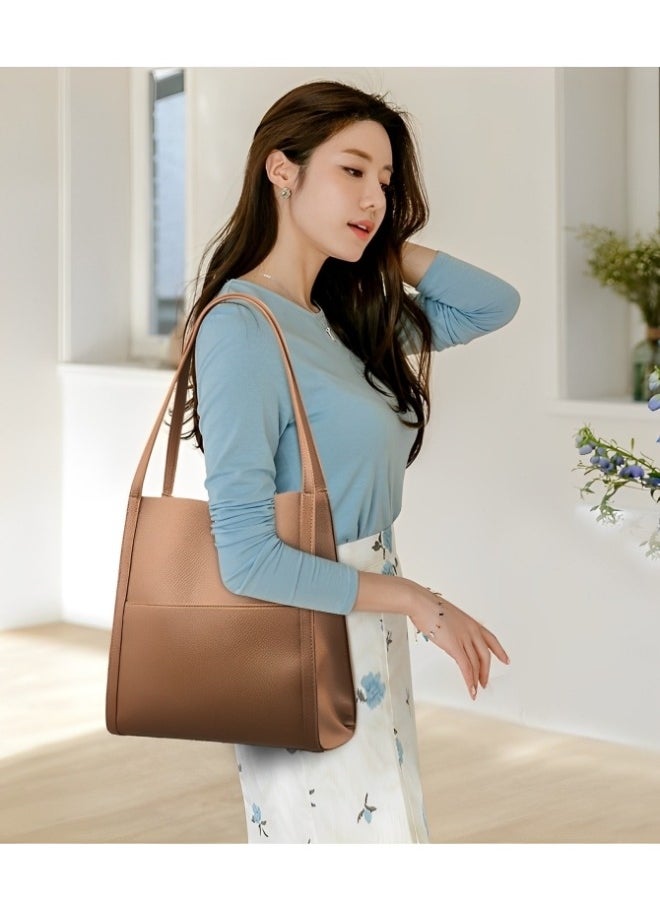 Women's Handbag Genuine Leather Tote Bag Simple Solid Color Top Handle Satchel Soft Casual Retro Shoulder Bags for Everyday Use