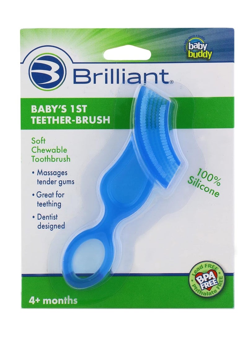 Brilliant Oral Care Baby’s First Toothbrush, Smooth Silicone Bristles Gently Clean Tender Teeth and Gums, for Ages 4+ Months, Blue, 1 Pack