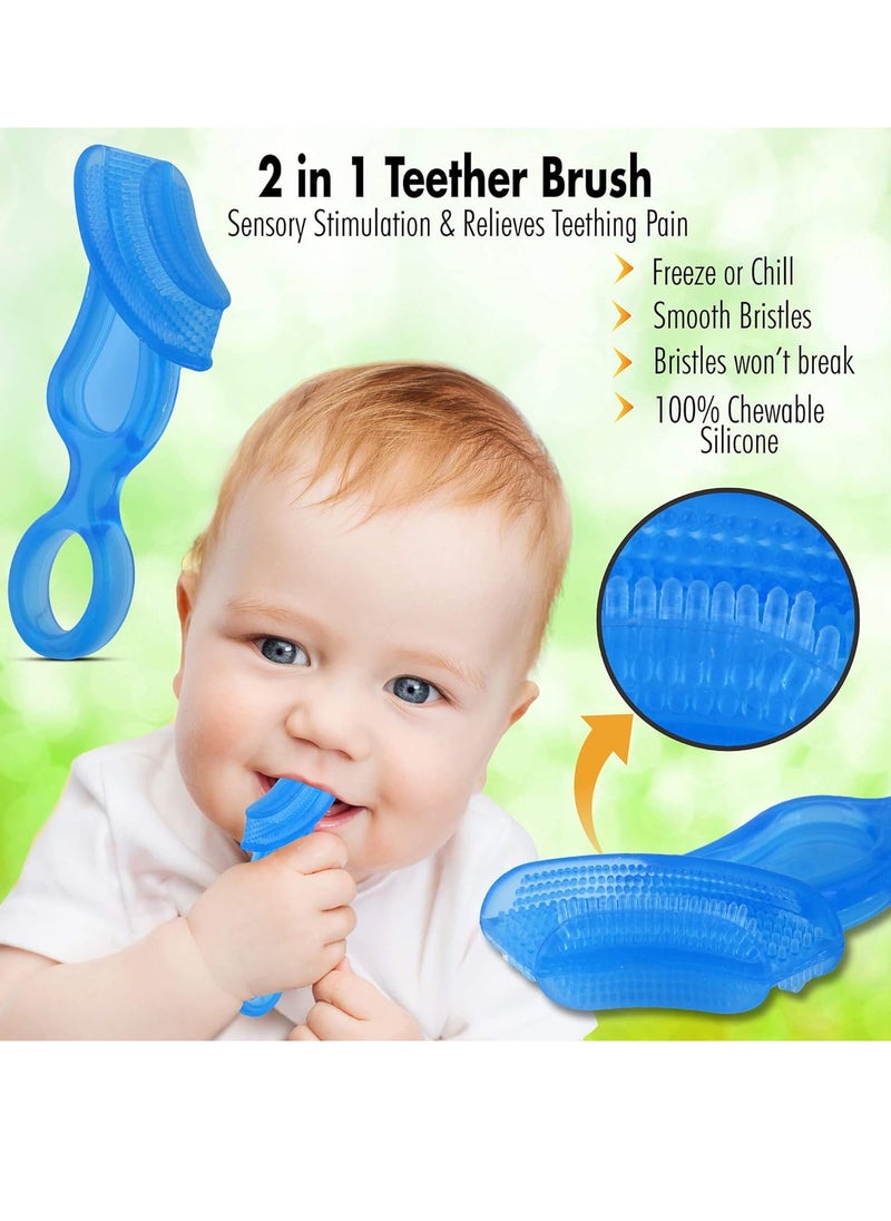 Brilliant Oral Care Baby’s First Toothbrush, Smooth Silicone Bristles Gently Clean Tender Teeth and Gums, for Ages 4+ Months, Blue, 1 Pack