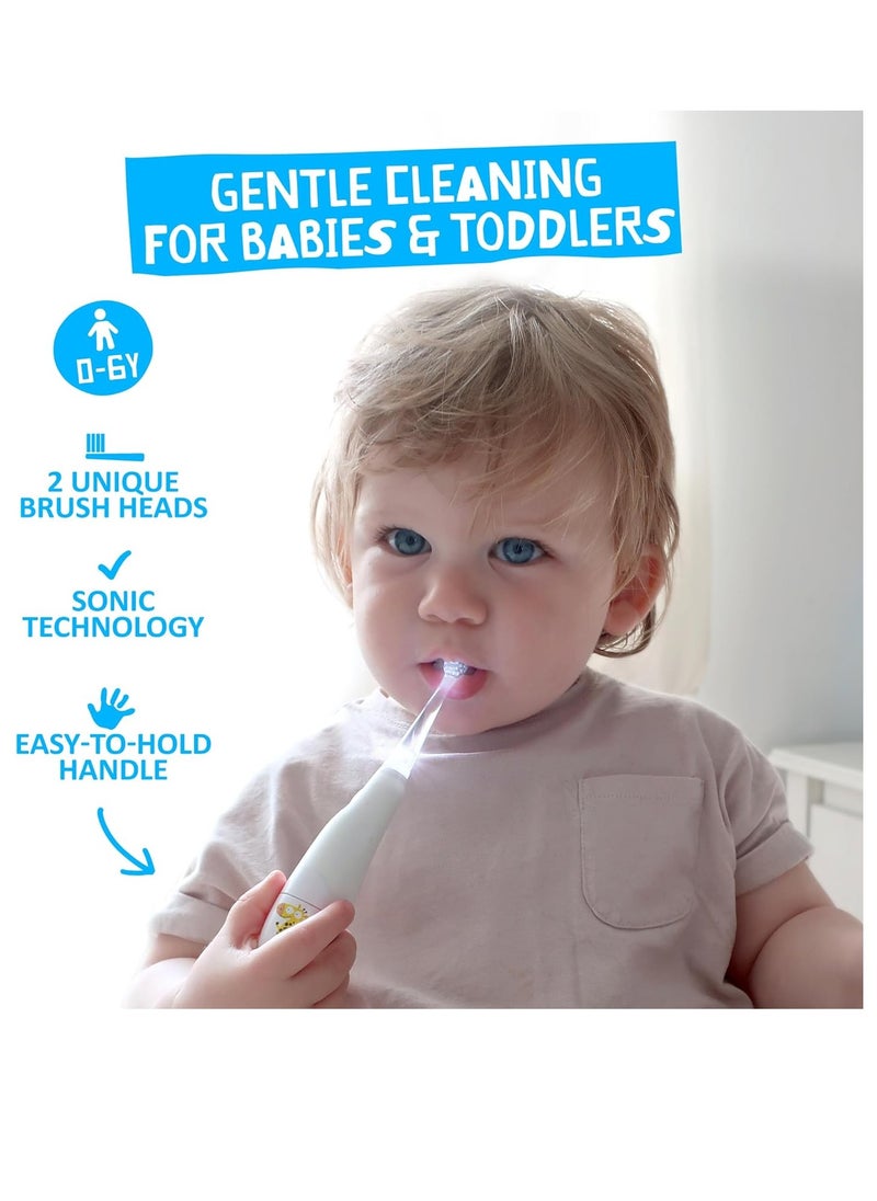 Jack N' Jill Tickle Tooth Toddler Electric Toothbrush with Replacement Head - Gentle Cleaning, Made for Tiny Teeth, LED Inspection Light, for Babies & Kids, Extra Soft Bristles - (1 Pack)