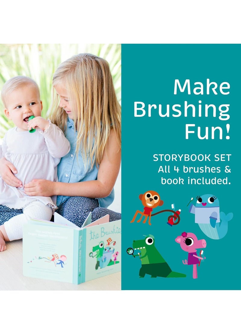 Baby & Toddler Toothbrush & Storybook, Gift Set of 4 Brushes