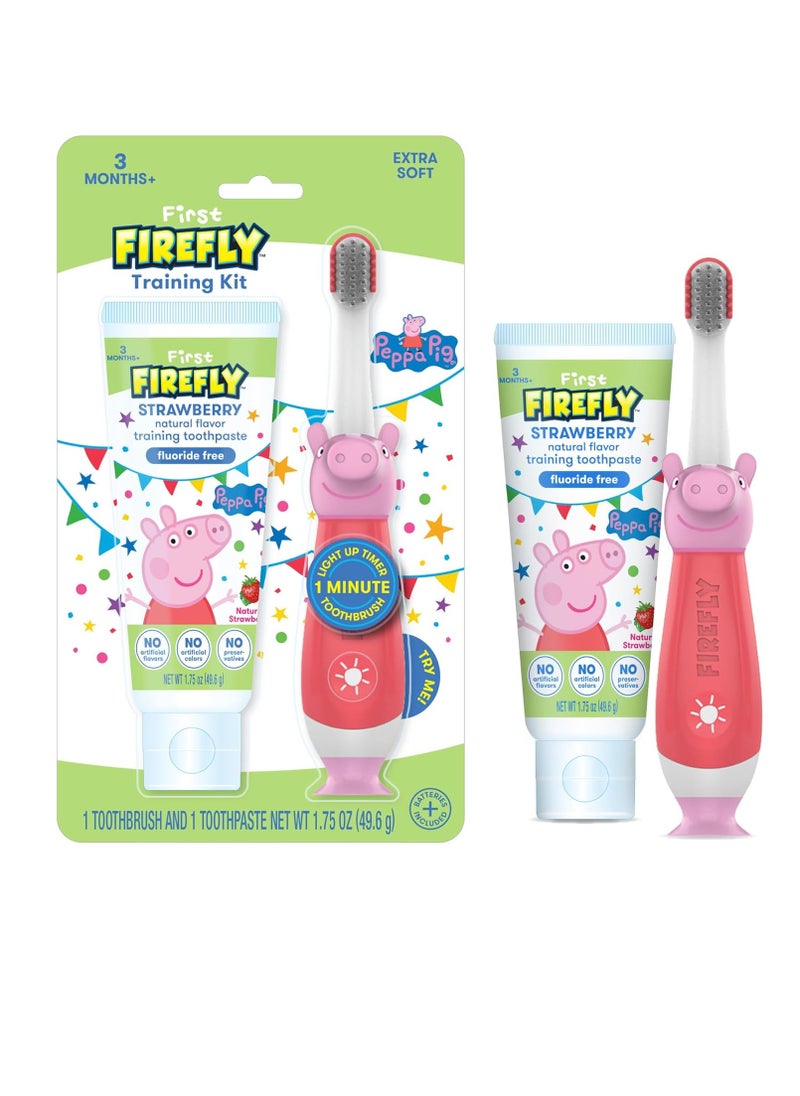 Firefly First Peppa Pig Training Kit, Light Up Toothbrush with Extra Soft Bristles and Natural Strawberry Flavor Training Toothpaste, 1.75 oz