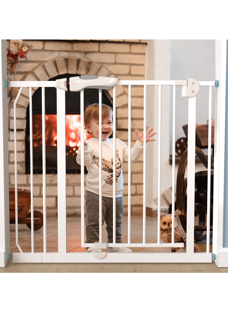 75+10 Cm Auto Close Safety Baby Gate for Kids, Extra Tall Wide Child Gate Kids Safety Baby Fence | Easy Walk Thru Durability Dog Gate Baby Safety Gate for Home, Stairs, Doorways & Kitchen White