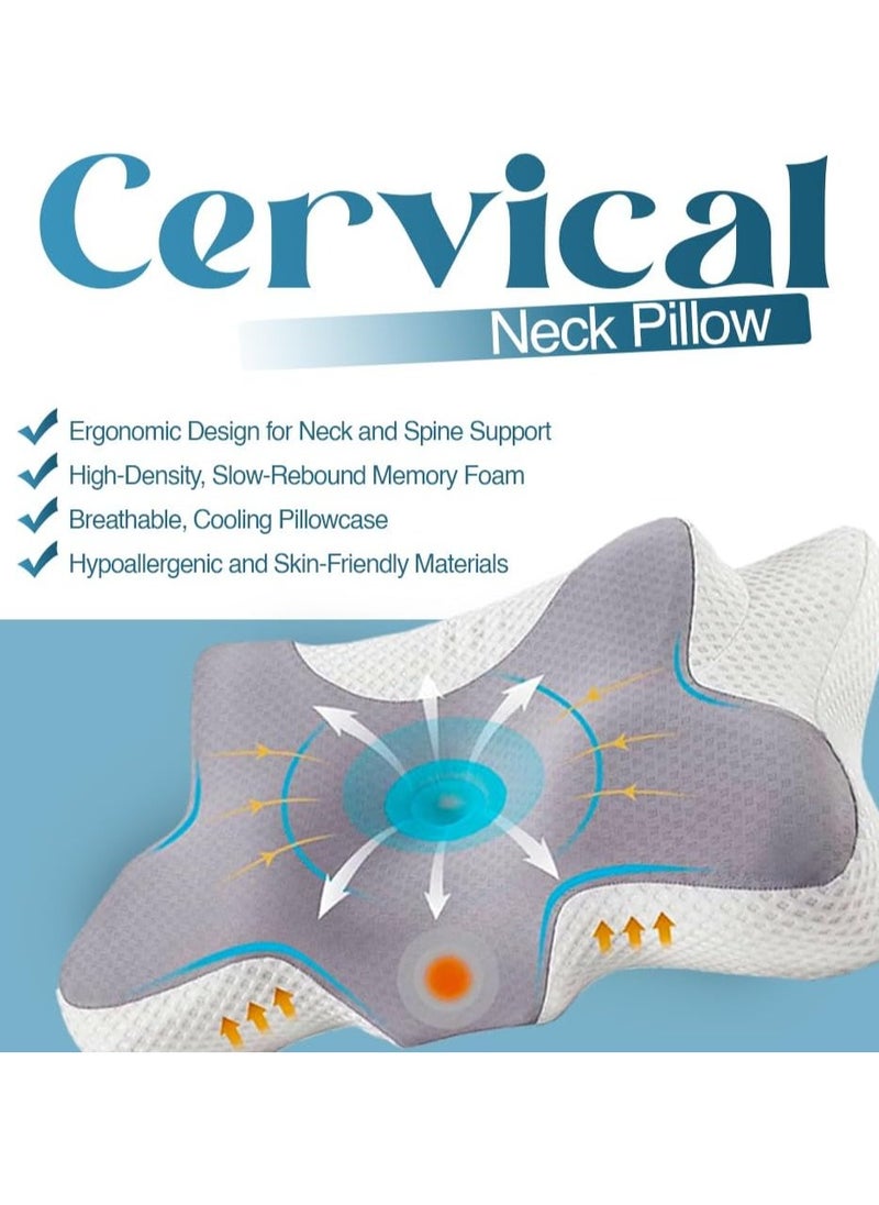 Cervical Pillow For Side Sleeping, Bed, Ergonomic Medical Memory Foam Pillow, Medical Pillow, Neck Support Orthopedic Pillow, Sleeping Pillow (Light Grey)