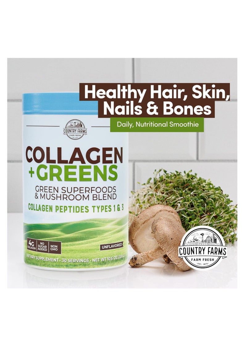 Country Farms Collagen + Greens Dietary Powder Supplement for Skin Hair Nail and Joints Unflavored 30 Servings 300g