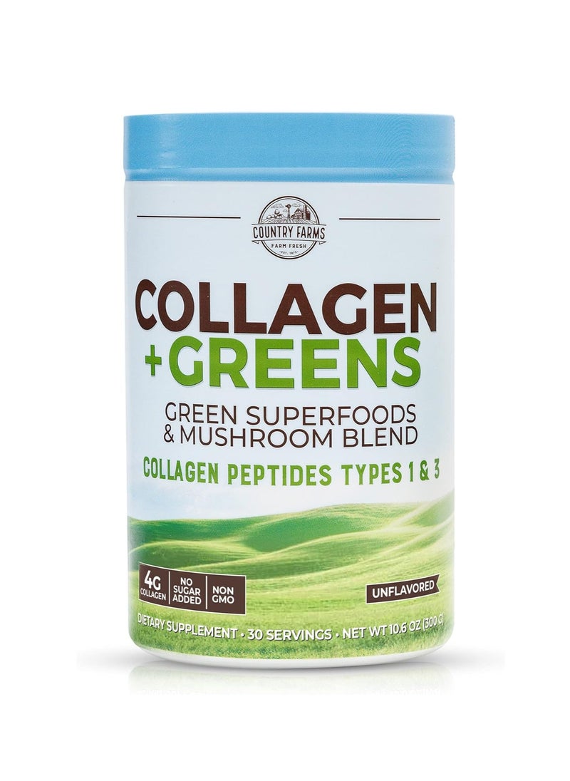 Country Farms Collagen + Greens Dietary Powder Supplement for Skin Hair Nail and Joints Unflavored 30 Servings 300g