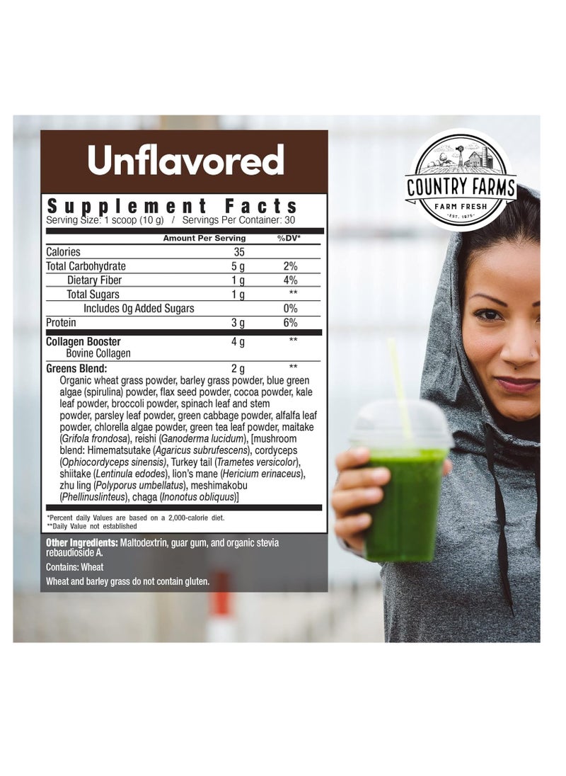 Country Farms Collagen + Greens Dietary Powder Supplement for Skin Hair Nail and Joints Unflavored 30 Servings 300g