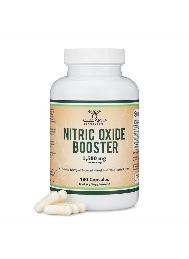 Nitric Oxide Supplement (Stim Free Pre Workout) - Nitric Oxide Booster with Nitrosigine, L Arginine, and L Citrulline (Clinically Studied to Boost No2 Nitric Oxide Flow) 180 Capsules by Double Wood