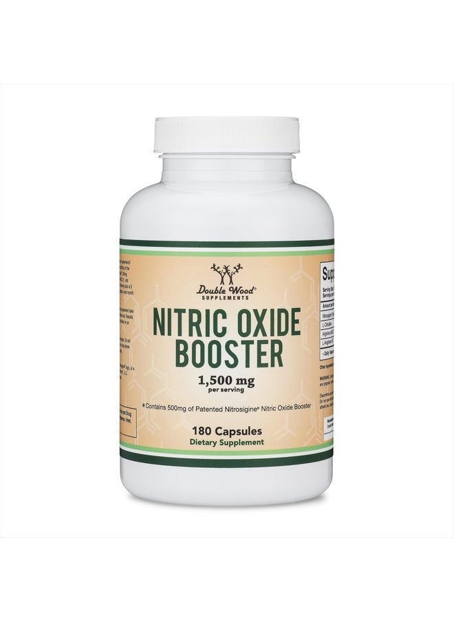 Nitric Oxide Supplement (Stim Free Pre Workout) - Nitric Oxide Booster with Nitrosigine, L Arginine, and L Citrulline (Clinically Studied to Boost No2 Nitric Oxide Flow) 180 Capsules by Double Wood