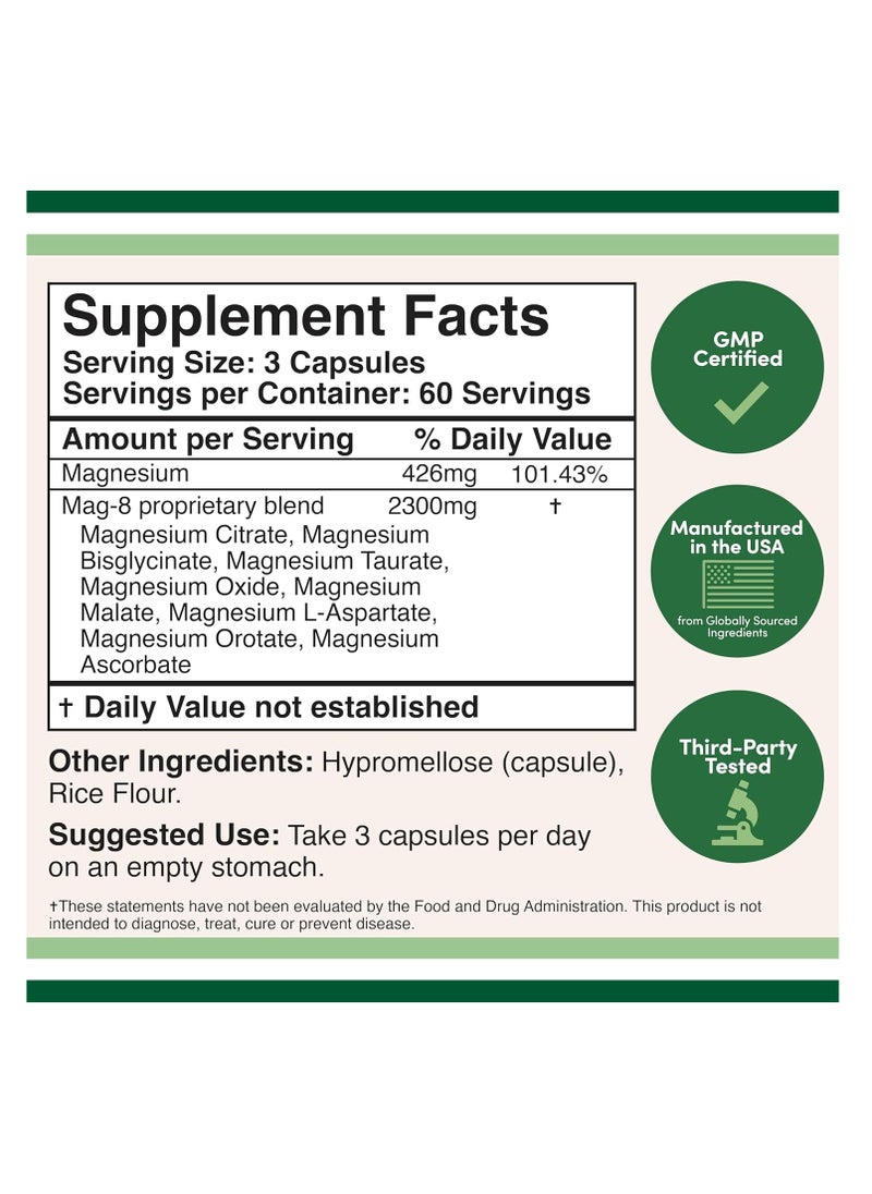 Magnesium Complex (Mag-8) Supplement 436 mg per Serving 180 capsules