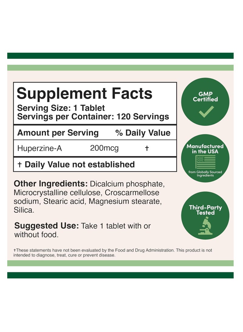 Huperzine A for Focus and Stamina 200 mcg 120 tablets