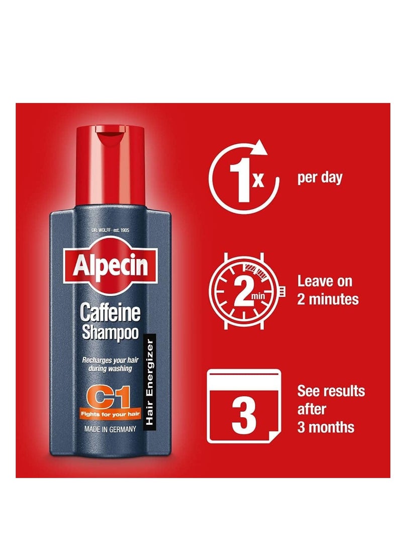 Caffeine Shampoo C1 (6x 250ml) for Men - Shampoo for Stronger and Thicker Hair, Made in Germany