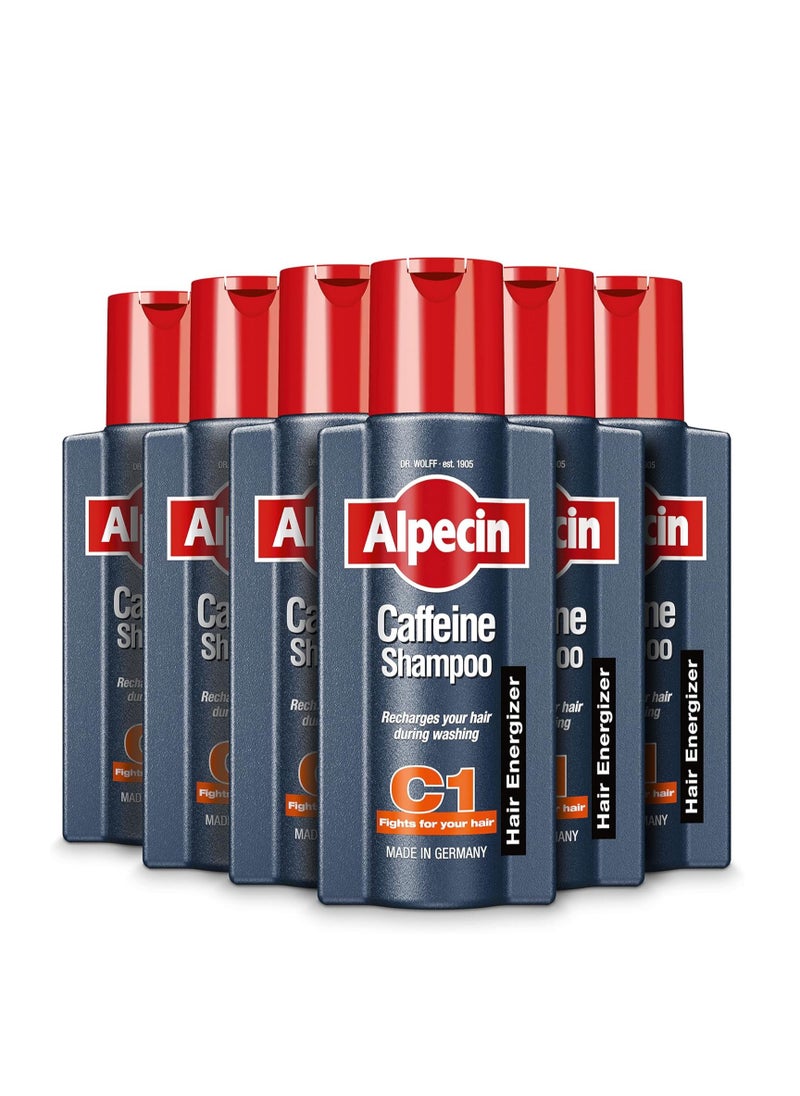 Caffeine Shampoo C1 (6x 250ml) for Men - Shampoo for Stronger and Thicker Hair, Made in Germany