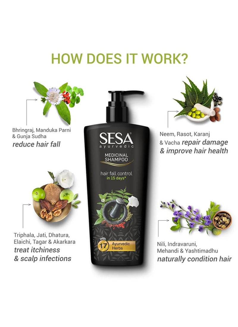 Sesa Ayurvedic Medicinal Shampoo Hairfall Control Anti Dandruff Shampoo Infused with 17 Ayurvedic Herbs Smooth & Shiny Hair For Men & Women (500 ml)