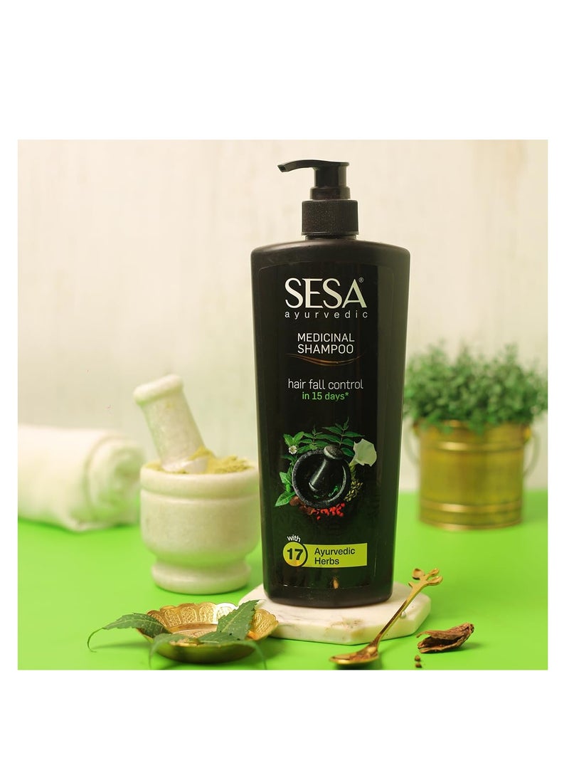 Sesa Ayurvedic Medicinal Shampoo Hairfall Control Anti Dandruff Shampoo Infused with 17 Ayurvedic Herbs Smooth & Shiny Hair For Men & Women (500 ml)