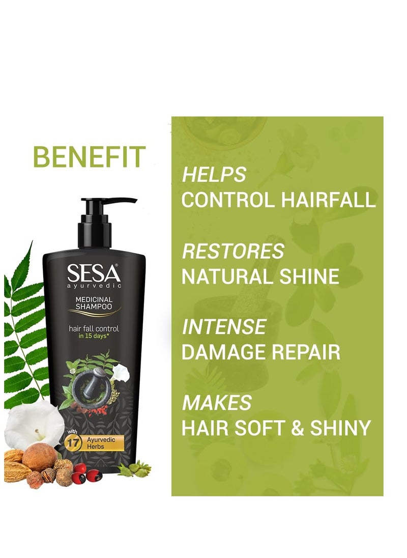 Sesa Ayurvedic Medicinal Shampoo Hairfall Control Anti Dandruff Shampoo Infused with 17 Ayurvedic Herbs Smooth & Shiny Hair For Men & Women (500 ml)