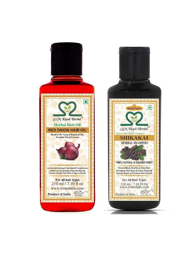 Ayurvedic Hair Care Kit - Shikakai Shampoo + Red Onion Hair Oil 210 Ml Each