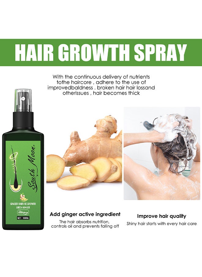 Green Ginger Hair Regrowth Spray, Hair Nourishing Growth Spray, Moisturizing Fast Growth Anti-Defixation Spray Growth Solution, Organic Growth Plus Nourishing Ginger Spray For Men And Women, 100ML