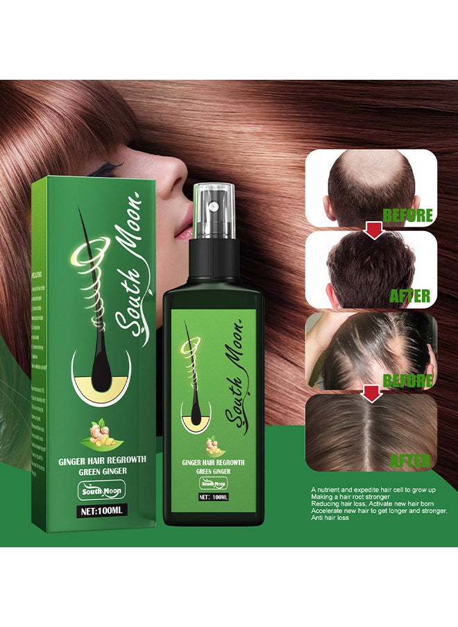 Green Ginger Hair Regrowth Spray, Hair Nourishing Growth Spray, Moisturizing Fast Growth Anti-Defixation Spray Growth Solution, Organic Growth Plus Nourishing Ginger Spray For Men And Women, 100ML