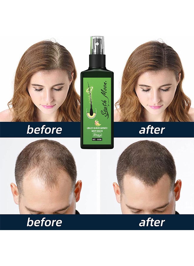 Green Ginger Hair Regrowth Spray, Hair Nourishing Growth Spray, Moisturizing Fast Growth Anti-Defixation Spray Growth Solution, Organic Growth Plus Nourishing Ginger Spray For Men And Women, 100ML