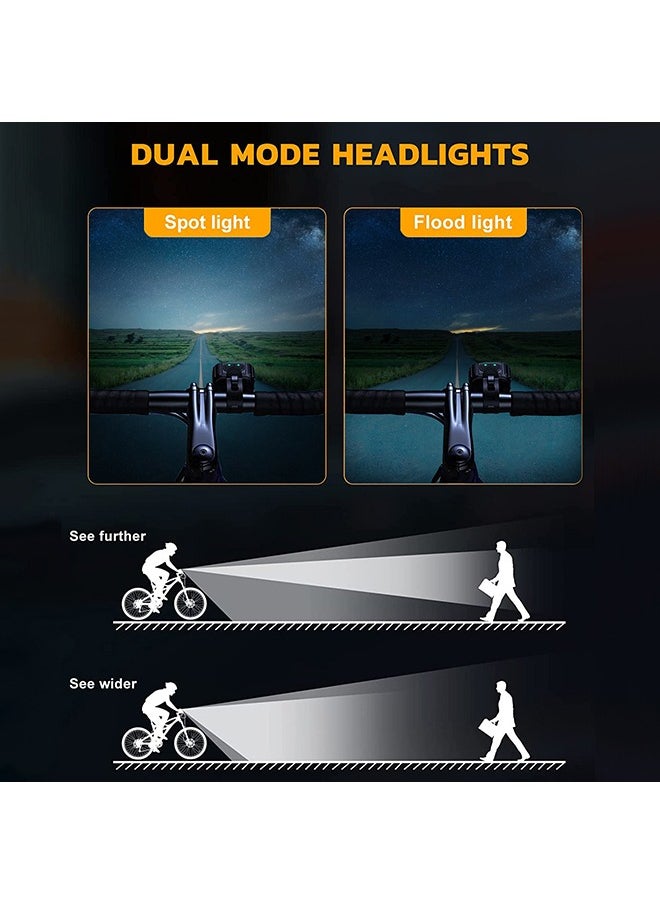 Bike Lights Set Ultra Bright, Bicycle Light Rechargeable with 6 Spot & Flood Beams, IP65 Waterproof Bike Lights for Night Riding, DIY 4X4 + 6X6 Lightning Modes Bike Headlight and Tail Light