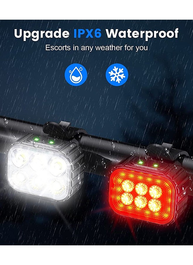 Bike Lights Set Ultra Bright, Bicycle Light Rechargeable with 6 Spot & Flood Beams, IP65 Waterproof Bike Lights for Night Riding, DIY 4X4 + 6X6 Lightning Modes Bike Headlight and Tail Light