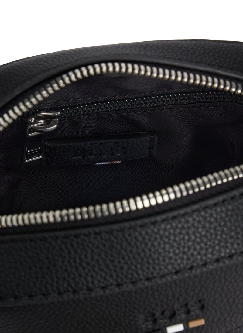 Grained faux-leather reporter bag with signature trims
