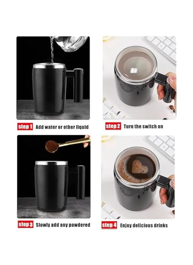 Self Stirring Mug,Rechargeable Auto Magnetic Coffee Mug with 2Pc Stir Bar,Waterproof Automatic Mixing Cup for Milk/Cocoa at Office/Kitchen/Travel 14oz Best Gift - Black