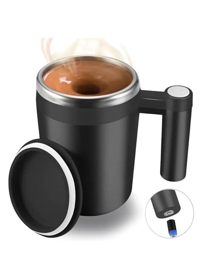 Self Stirring Mug,Rechargeable Auto Magnetic Coffee Mug with 2Pc Stir Bar,Waterproof Automatic Mixing Cup for Milk/Cocoa at Office/Kitchen/Travel 14oz Best Gift - Black