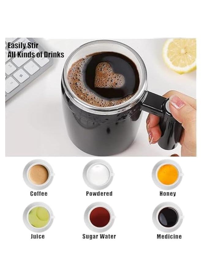 Self Stirring Mug,Rechargeable Auto Magnetic Coffee Mug with 2Pc Stir Bar,Waterproof Automatic Mixing Cup for Milk/Cocoa at Office/Kitchen/Travel 14oz Best Gift - Black