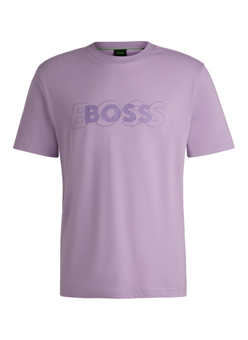 Cotton-jersey T-shirt with double logo artwork