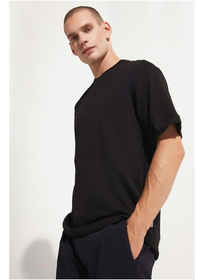 June Men Oversize Pattern Crew Neck Tshirt Black