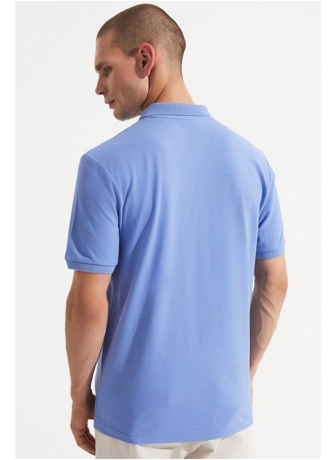 June Honeycomb Collar Cotton Polo Neck Tshirt Light Blue