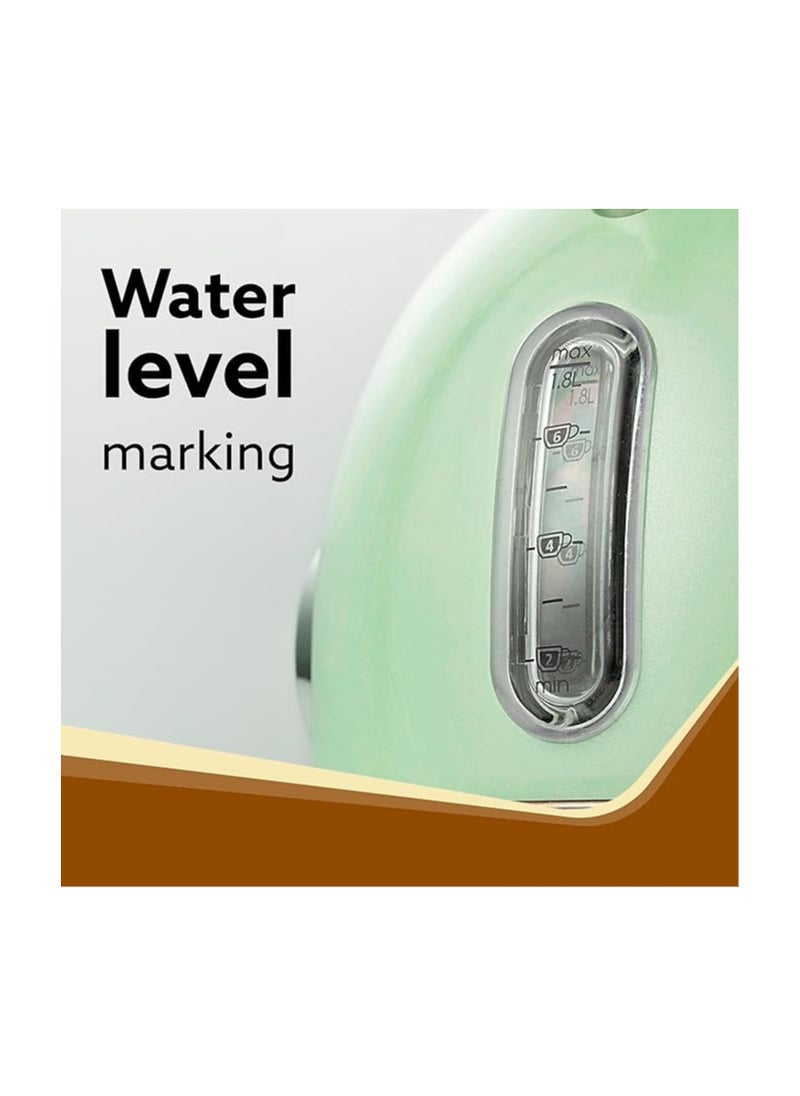 AGARO Regency Vintage Kettle 1.8L with Temperature Gauge, Hot Water Boiler & Tea Heater with Curved Handle, Visible Water Level Line, Led Light, Auto Shut-Off & Boil-Dry Protection, Green