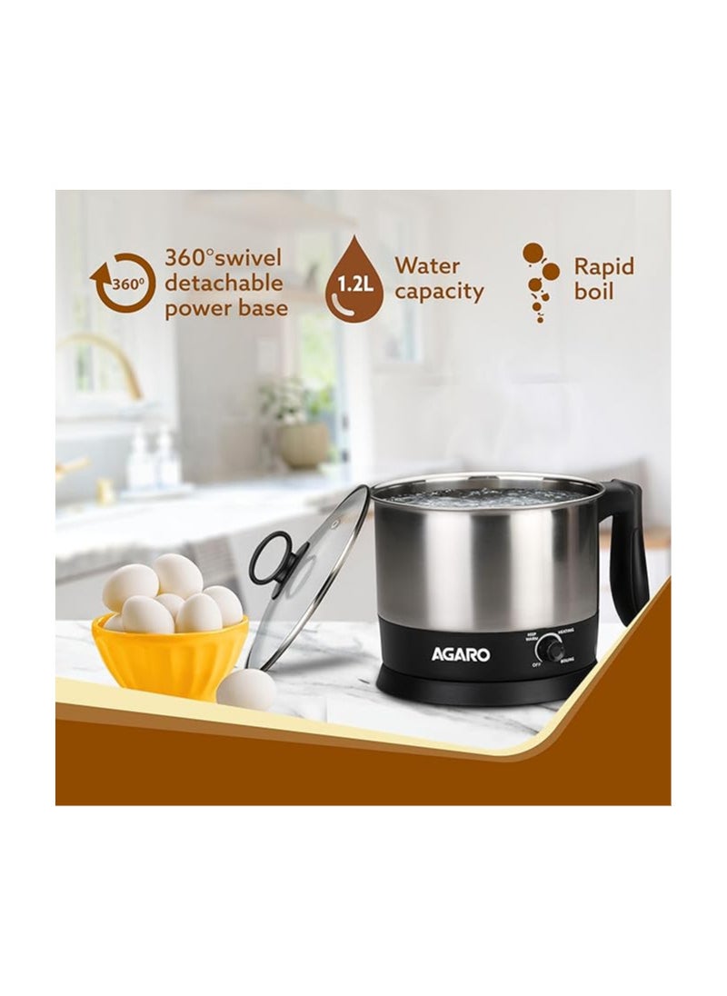 AGARO Esteem Multi Kettle 1.2 Litre, 600 watts with 3 Heating Modes & Rapid Boil Technology (Silver) |Stainless Steel