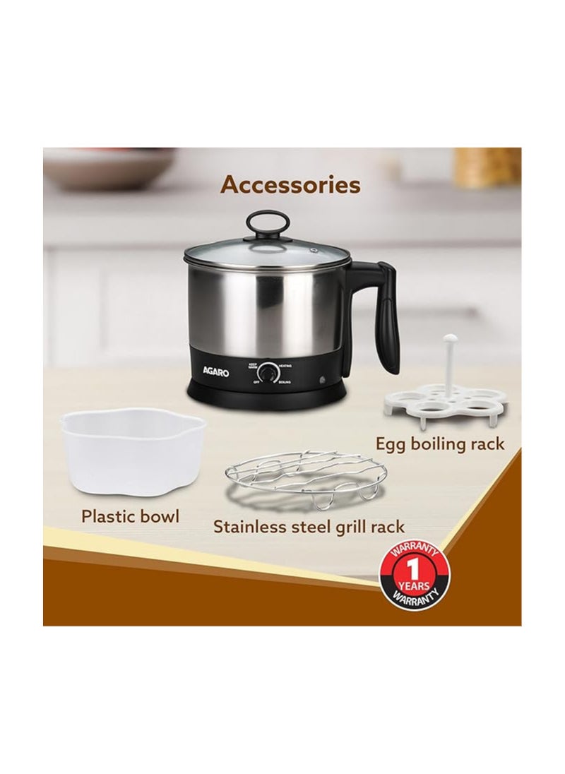 AGARO Esteem Multi Kettle 1.2 Litre, 600 watts with 3 Heating Modes & Rapid Boil Technology (Silver) |Stainless Steel