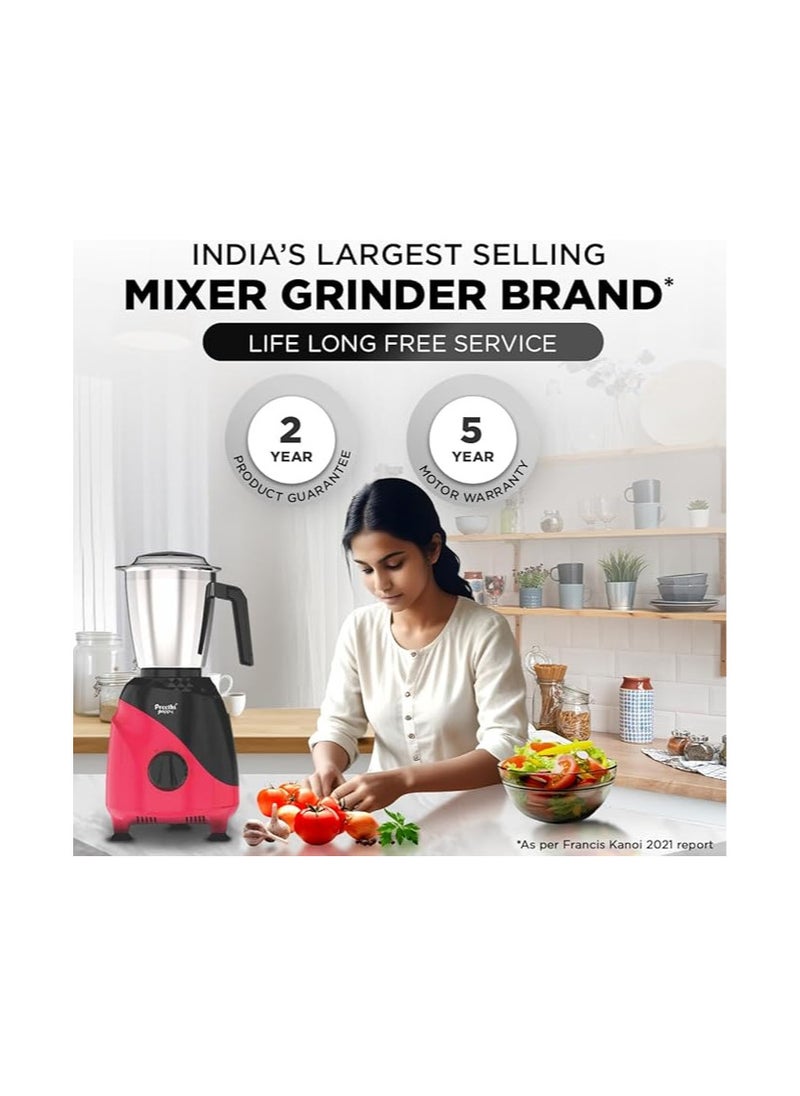 Preethi Peppy MG-245 Mixer Machine Grinder, 750 watt, Black & Red, 3 jars, Vega W5 Motor with 5yr Warranty & Lifelong Free Service