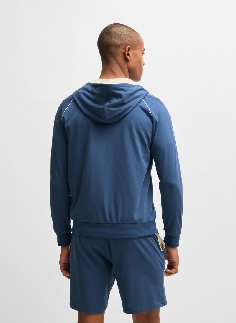 Zip-up hoodie in stretch cotton with embroidered logo