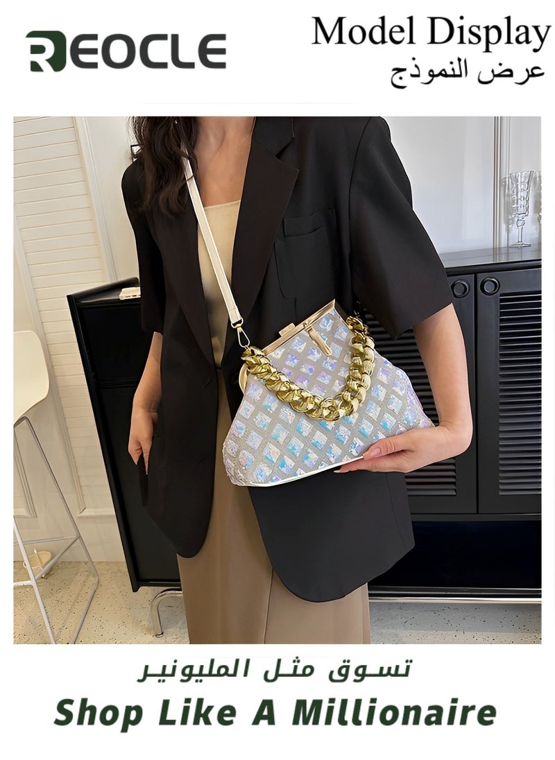 Women's Crossbody Bag with Retro textured sequins Shoulder Tote Bag Glitter Handbag Purse Messenger Bag Chain Bag Square Bag