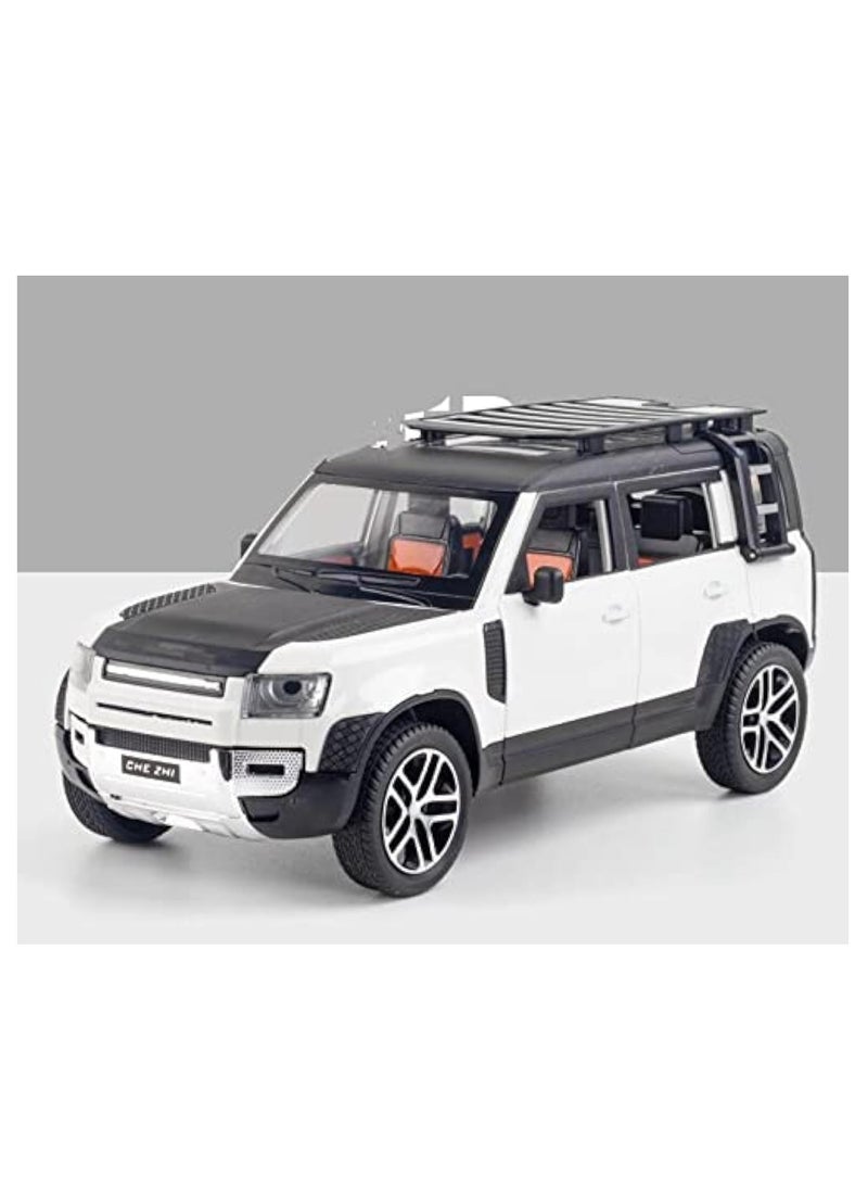 1:24 Scale Land Rover Defender Toy Cars, Diecast Model Luxury Metal Car Collection, Zinc Alloy Pull Back with Front and Back Lights and Sound, Open Doors