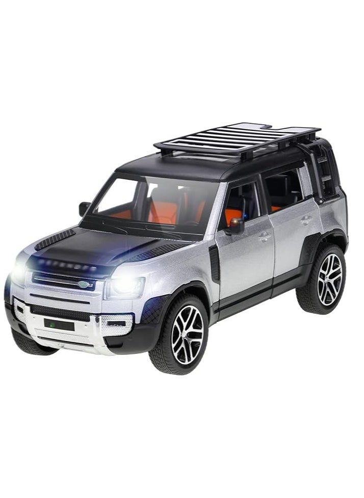 1:24 Scale Land Rover Defender Toy Cars, Diecast Model Luxury Metal Car Collection, Zinc Alloy Pull Back with Front and Back Lights and Sound, Open Doors